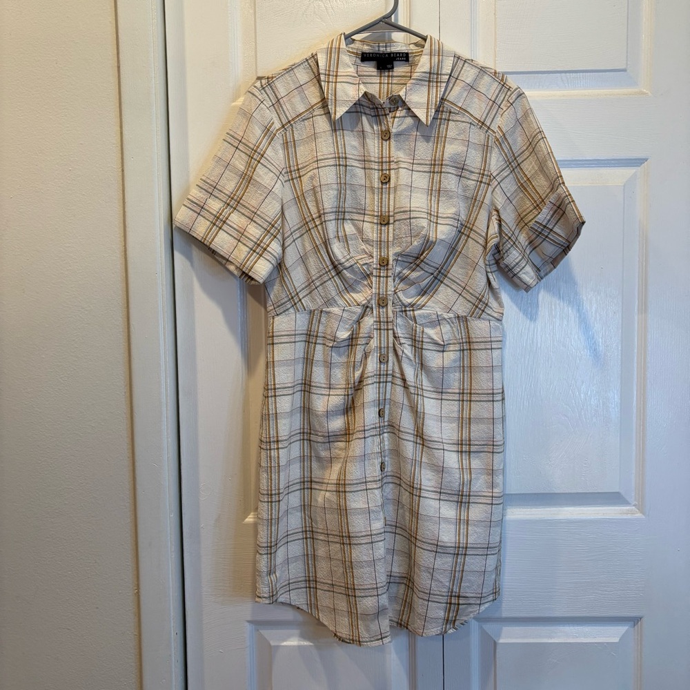 Veronica Beard Cream and Brown Checkered Mini Dress - Picture 3 of 10